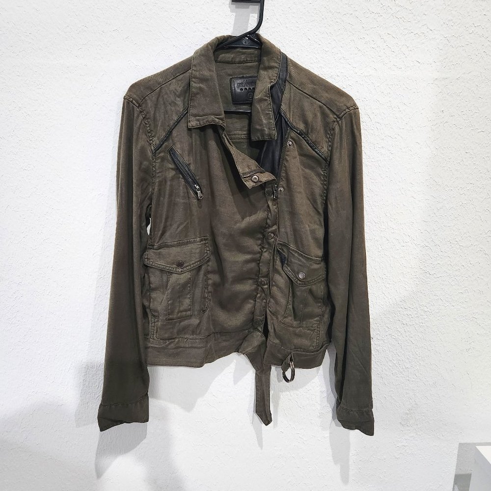 Blank NYC Linen Jacket Womens size Small Moto Military Olive